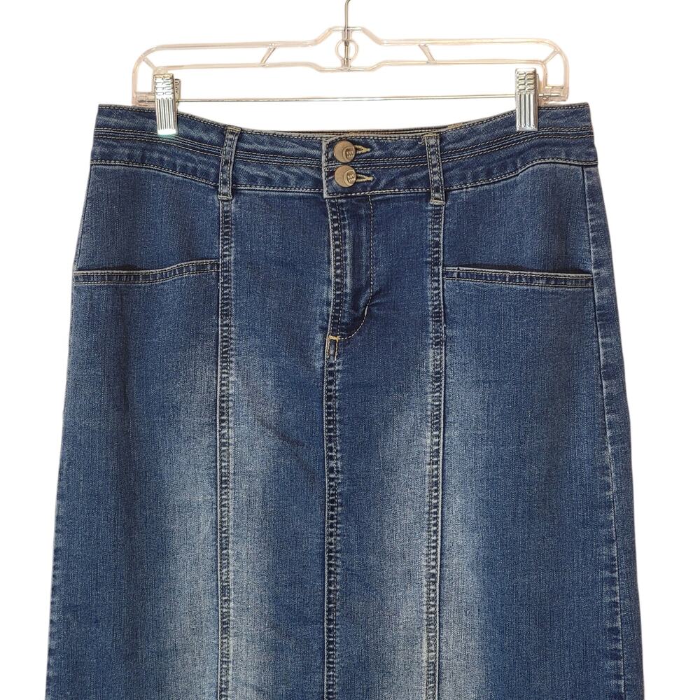 Est 1946 High Rise Faded Denim Pencil Midi Skirt Size 12 - Picture 2 of 11